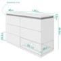 Wide White High Gloss Chest of 6 Drawers with Diamante Trim - Gabriella