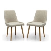 Pair of Dining Chairs in Beige Fabric with Wooden Legs - Capri Pair of Dining Chairs in Beige Fabric with Wooden Legs - Capri