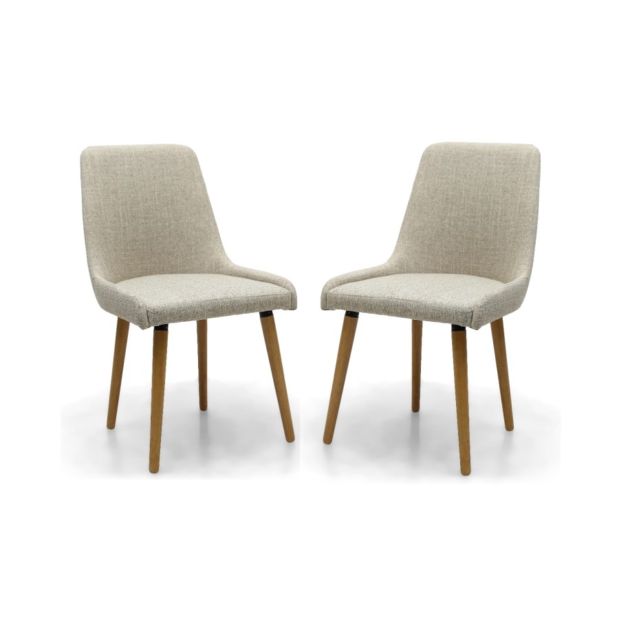 Pair of Dining Chairs in Beige Fabric with Wooden Legs - Capri