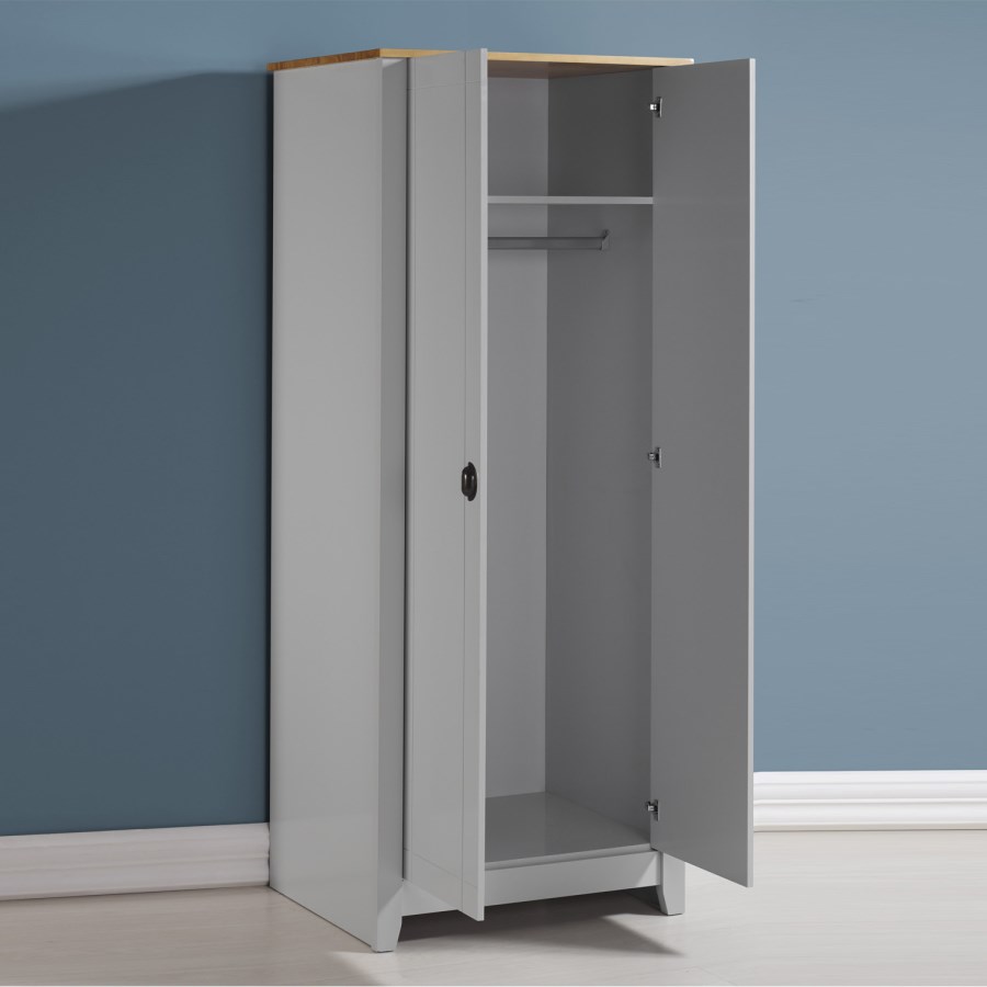Grey and Oak Painted 2 Door Double Wardrobe - Ludlow - Seconique