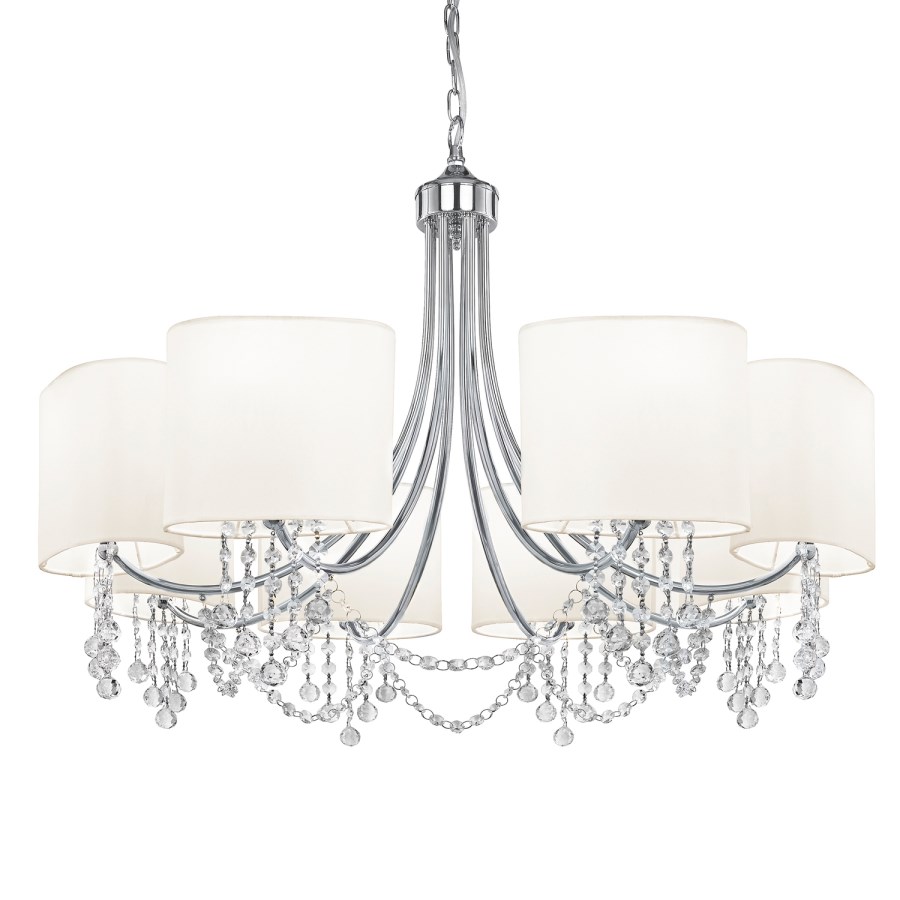 8 Light Chrome Chandelier with Shades & Crystal Beads - Nina