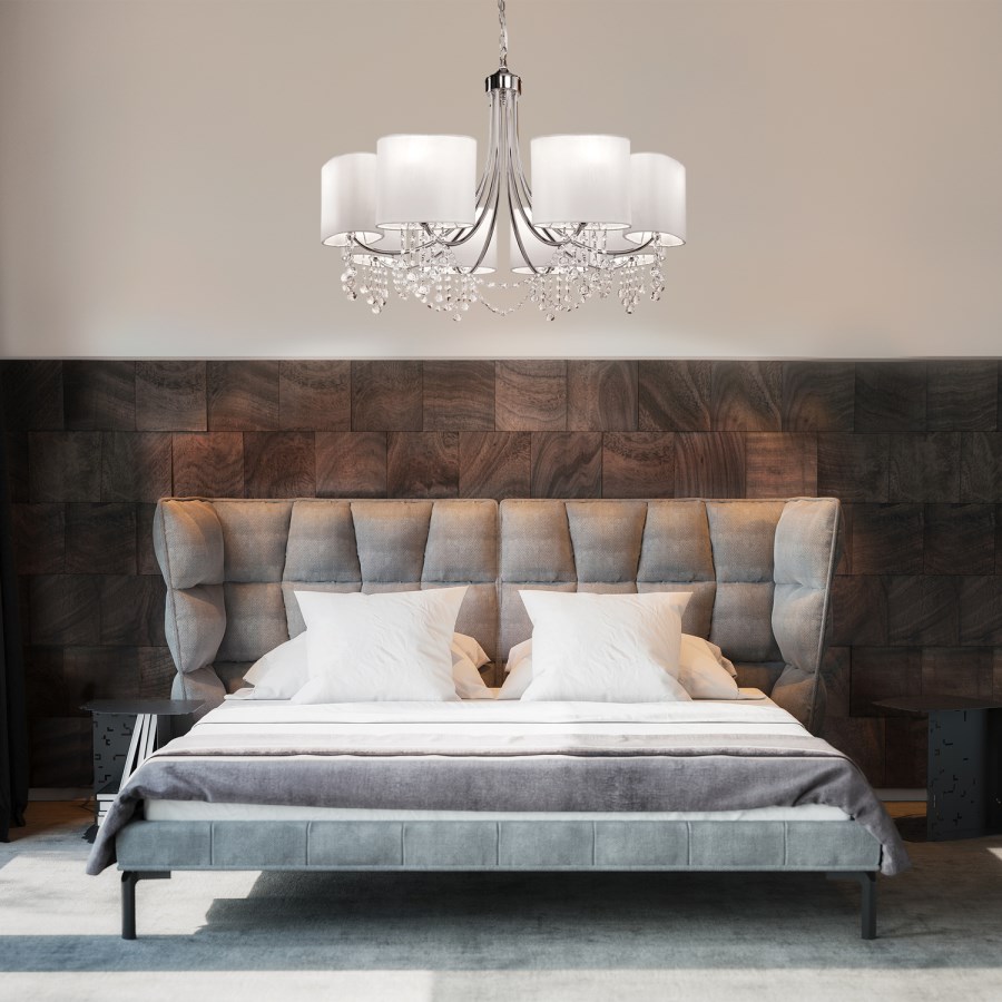 8 Light Chrome Chandelier with Shades & Crystal Beads - Nina