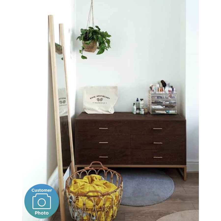 Aubrey Walnut 6 Drawer Wide Chest of Drawers with Gold Legs