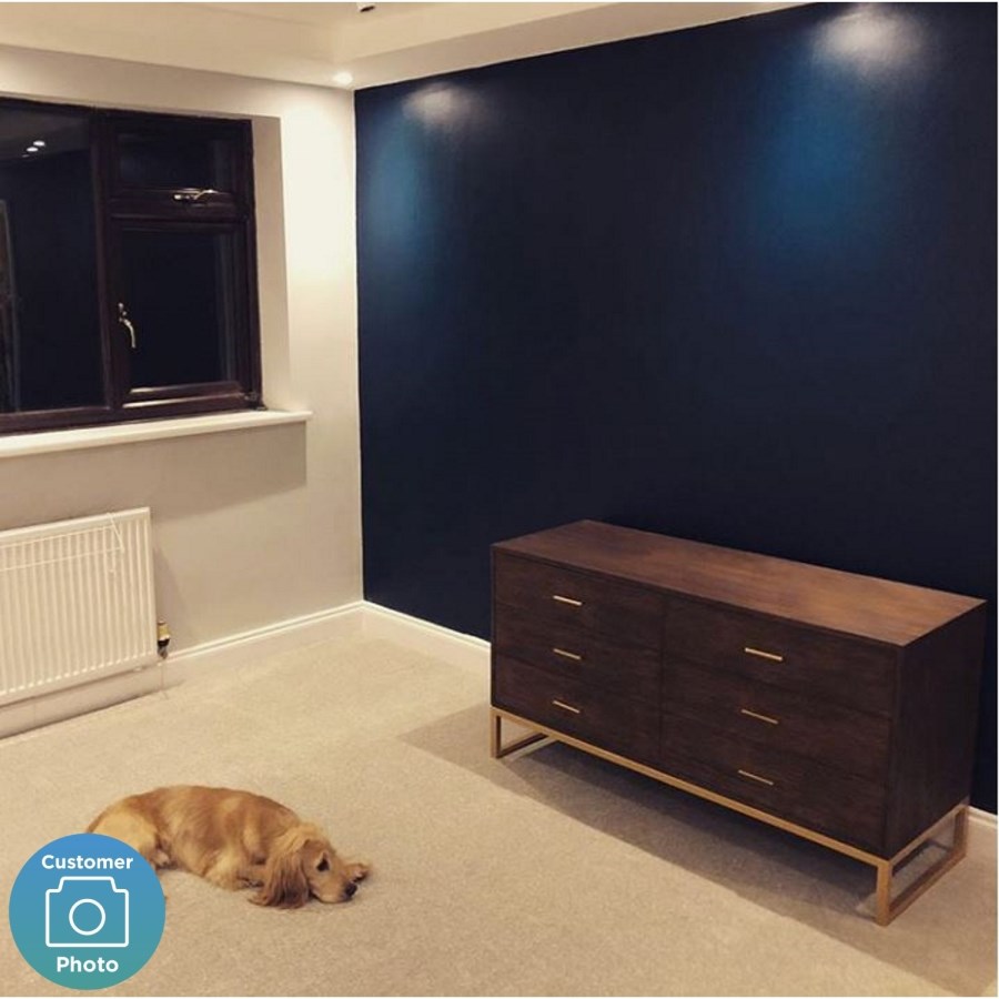 Aubrey Walnut 6 Drawer Wide Chest of Drawers with Gold Legs