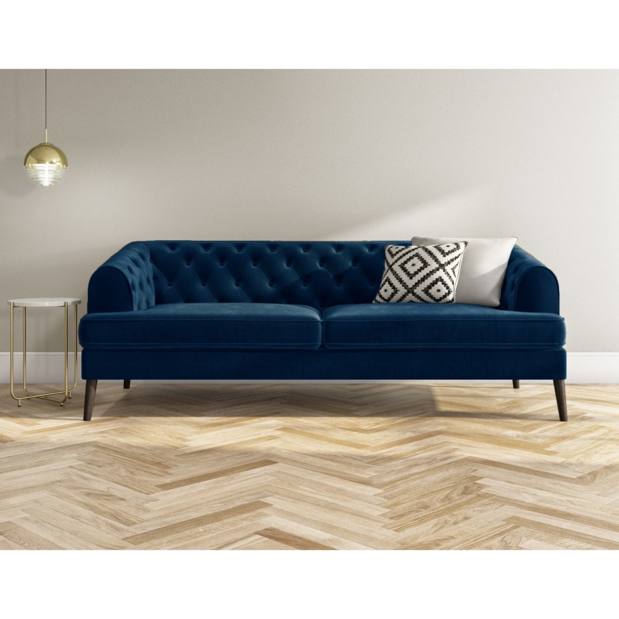 Chesterfield Sofa in Navy Blue Velvet - 3 Seater - Inez