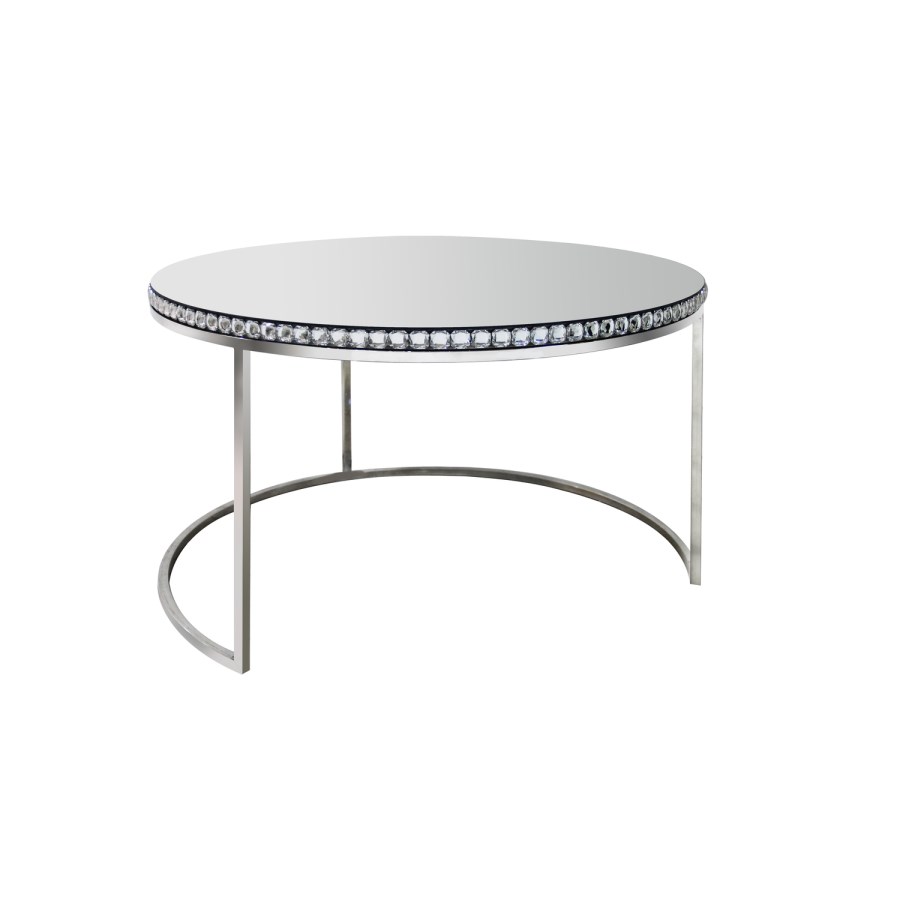 Round Mirrored Coffee Tables with Diamond Gems - Set of 2 - Jade Boutique
