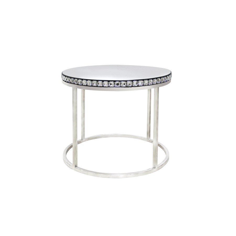 Round Mirrored Coffee Tables with Diamond Gems - Set of 2 - Jade Boutique
