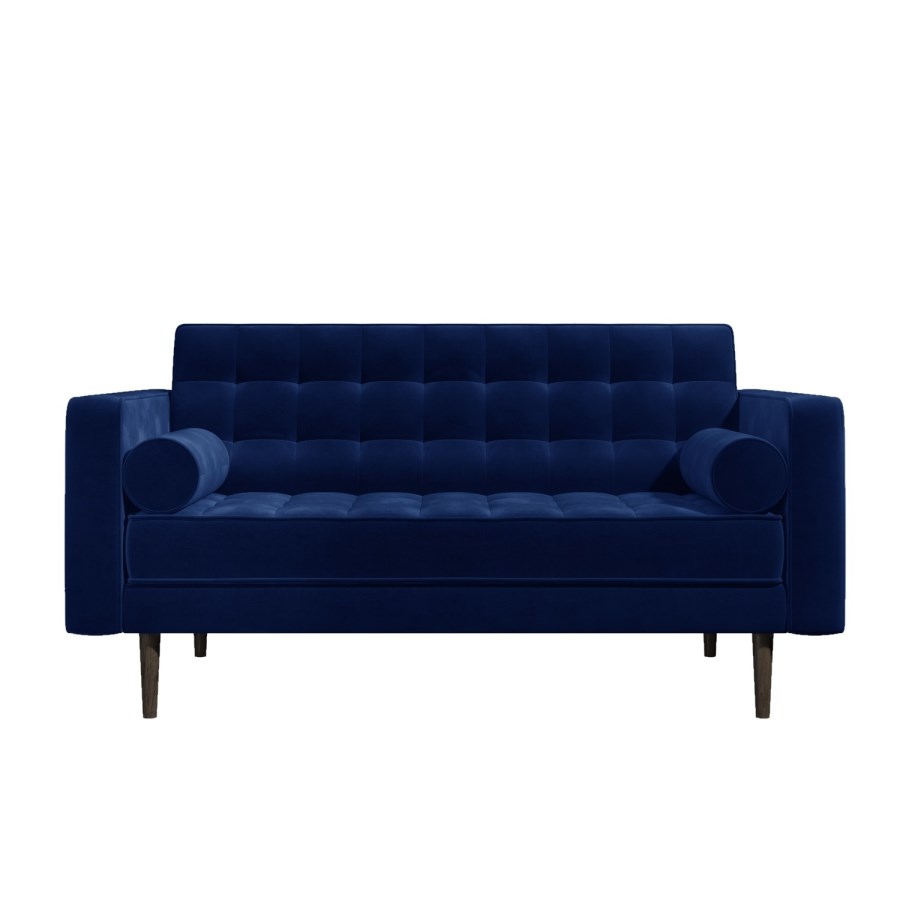 GRADE A2 - Elba Blue Velvet Sofa with Button Detailing & Bolster Cushions - Seats 2