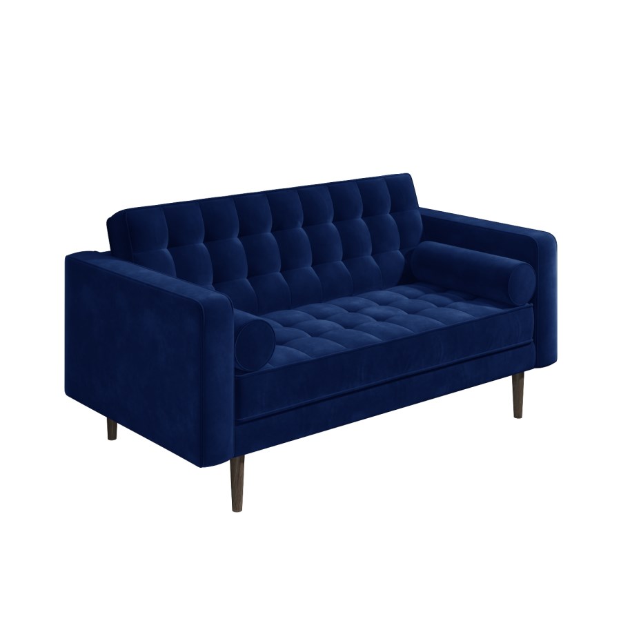 GRADE A2 - Elba Blue Velvet Sofa with Button Detailing & Bolster Cushions - Seats 2