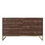Aubrey Walnut 6 Drawer Wide Chest of Drawers with Gold Legs