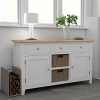Large White Sideboard with Oak Top & Baskets - Aylesbury Large White Sideboard with Oak Top & Baskets - Aylesbury