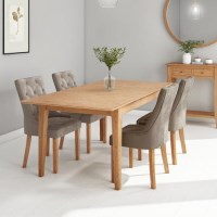Extendable Dining Set in Solid Oak with 4 Mink Velvet Dining Chairs - Adeline Extendable Dining Set in Solid Oak with 4 Mink Velvet Dining Chairs - Adeline
