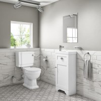 Traditional Cloakroom Suite with White Vanity Unit Small Basin & Close Coupled Toilet Traditional Cloakroom Suite with White Vanity Unit Small Basin & Close Coupled Toilet