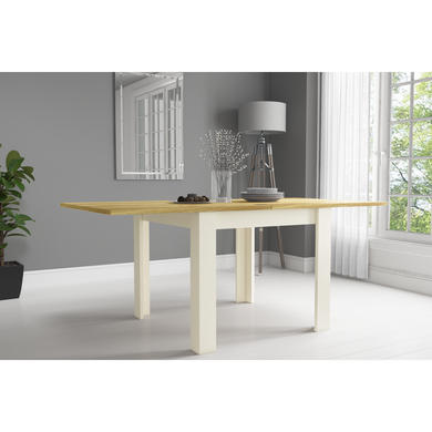 GRADE A1 - New Town Farmhouse Flip Top Cream & Oak Dining Table - Seats 4
