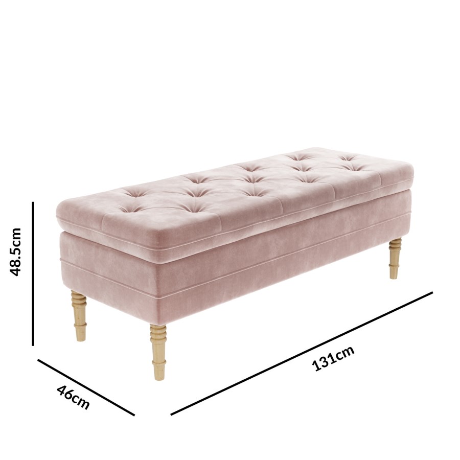 Safina Storage Bench in Baby Pink Velvet with Button Detail