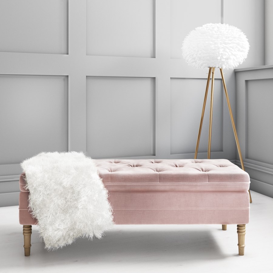 Safina Storage Bench in Baby Pink Velvet with Button Detail