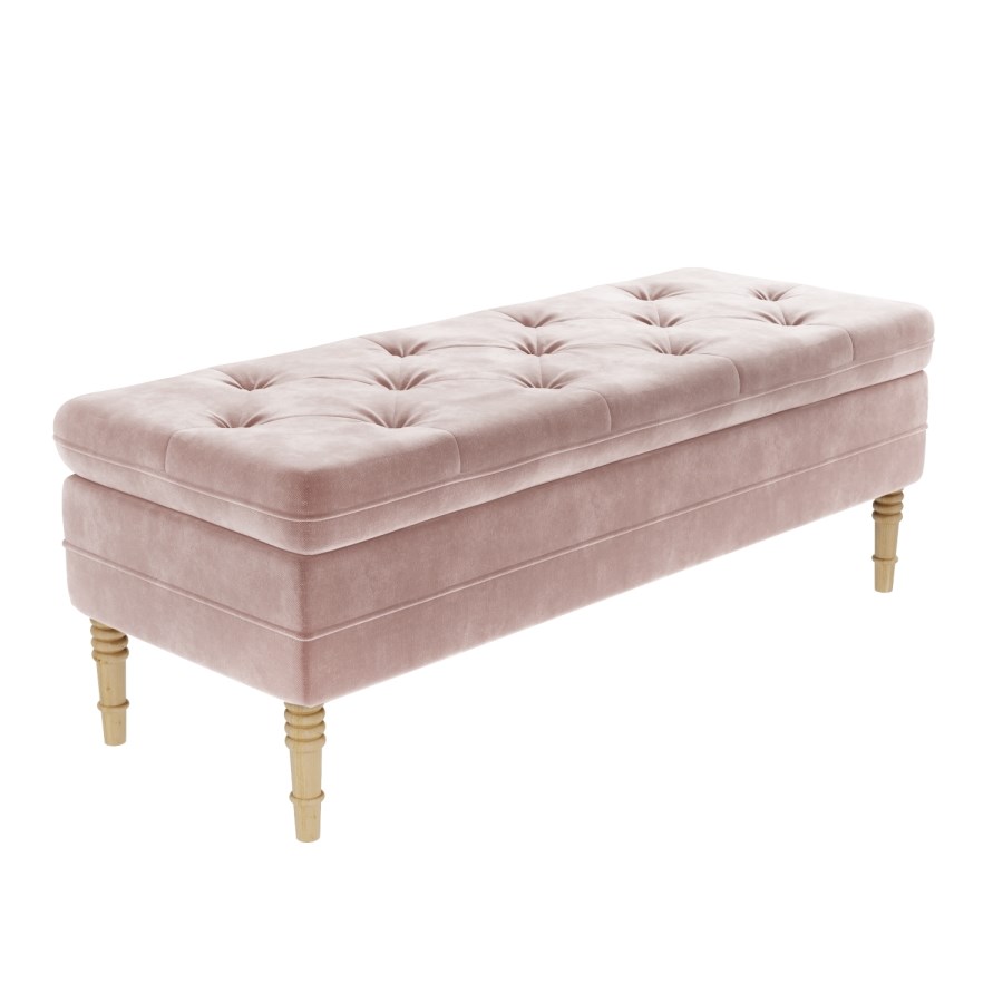 Safina Storage Bench in Baby Pink Velvet with Button Detail