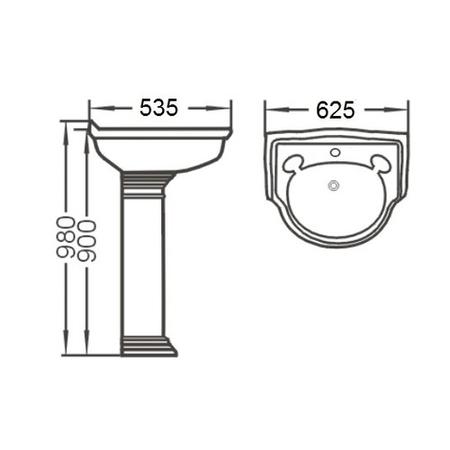 Traditional 1 Tap Hole Full Pedestal Sink - 625mm Wide
