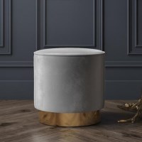 Xena Pouffe in Pale Grey Velvet - Small Round Upholstered Stool Xena Pouffe in Pale Grey Velvet - Small Round Upholstered Stool