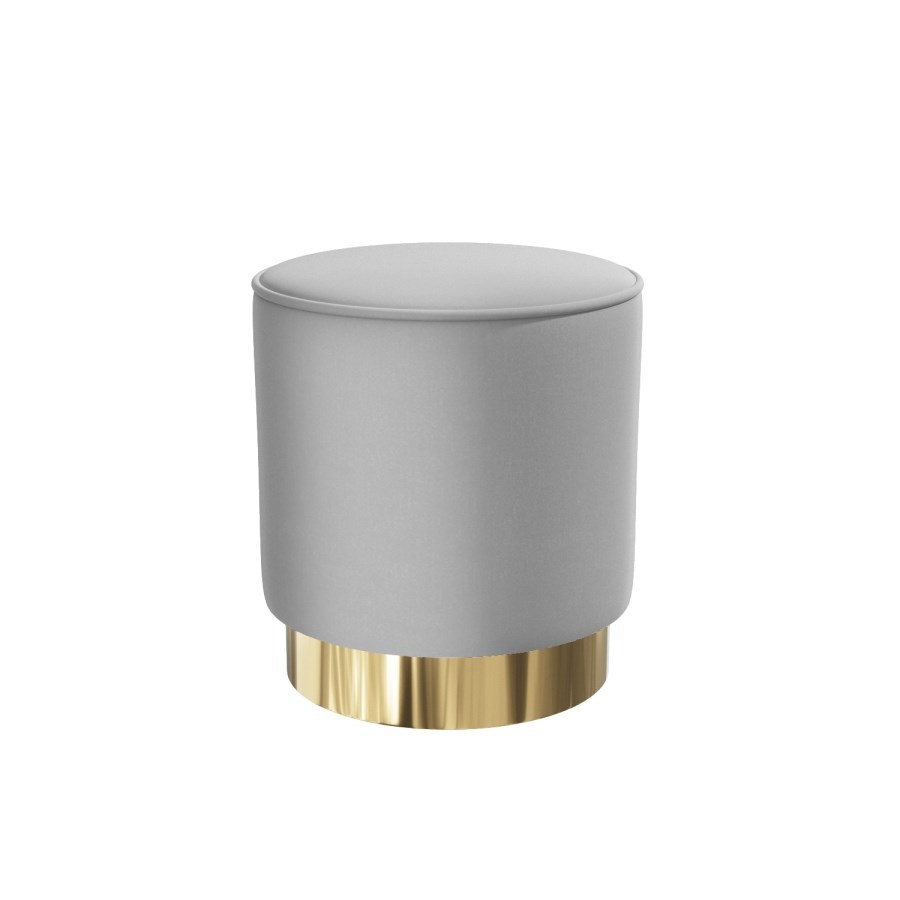 Xena Pouffe in Pale Grey Velvet - Small Round Upholstered Stool