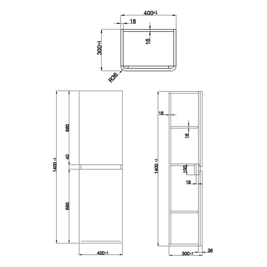 Wall Hung Tall Boy Storage Unit 1400mm - White Gloss - Portland