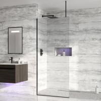 Black 745mm  Wet Room Shower Screen with Ceiling Support Bar  - Live Your Colour Black 745mm  Wet Room Shower Screen with Ceiling Support Bar  - Live Your Colour