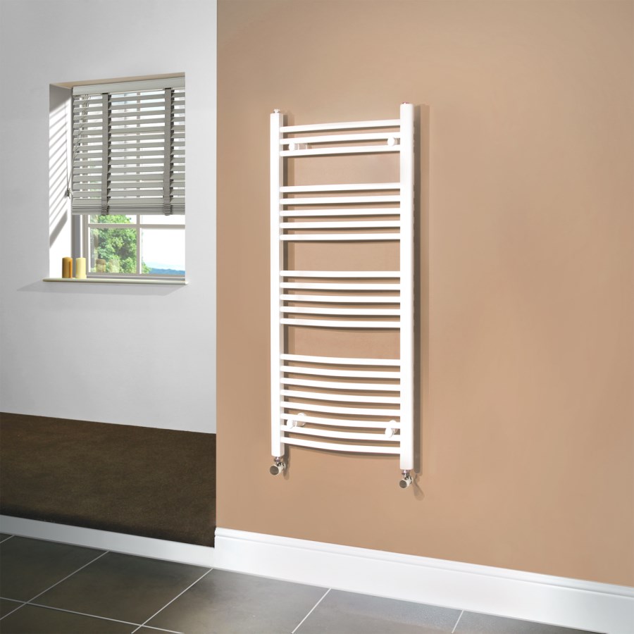 Beta Heat 1150 x 500mm Curved White Heated Towel Rail