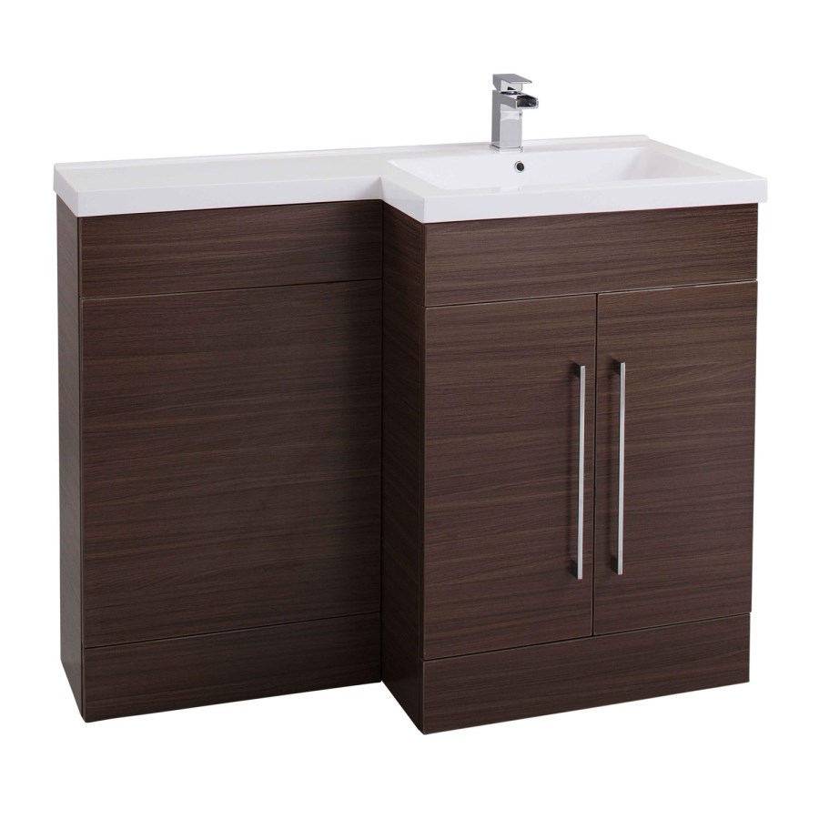 Walnut Right Hand Bathroom Vanity Unit & Basin Furniture Suite - W1090mm - Includes Mid Edge Basin O