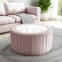 Pink Velvet Ottoman Storage Pouffe with White Glass Top - Coffee Table - Clio