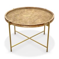 Round Wooden Coffee Table with Gold Metal Legs - Elis Round Wooden Coffee Table with Gold Metal Legs - Elis