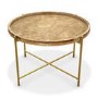 Round Wooden Coffee Table with Gold Metal Legs - Elis