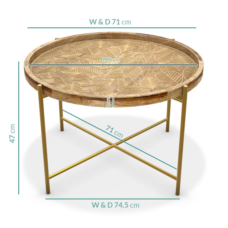 Round Wooden Coffee Table with Gold Metal Legs - Elis