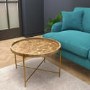 Round Wooden Coffee Table with Gold Metal Legs - Elis