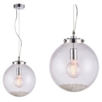Harbour Chrome Ceiling Pendant Light with Clear Bubbled Glass Finish- 30cm Harbour Chrome Ceiling Pendant Light with Clear Bubbled Glass Finish- 30cm