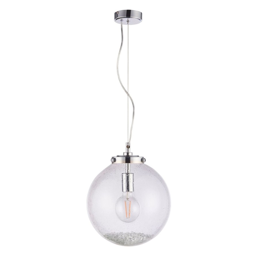 Harbour Chrome Ceiling Pendant Light with Clear Bubbled Glass Finish- 30cm