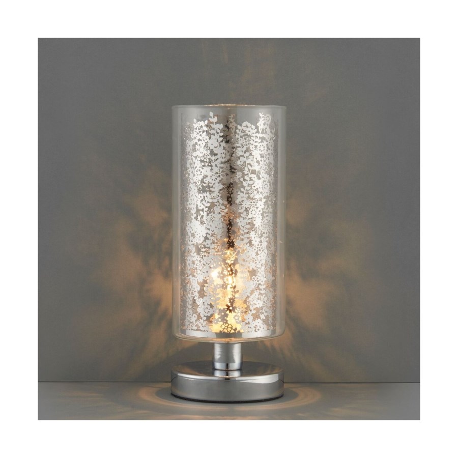 Lacy Leaf Design Chrome Touch Table Lamp with Clear Glass Finish