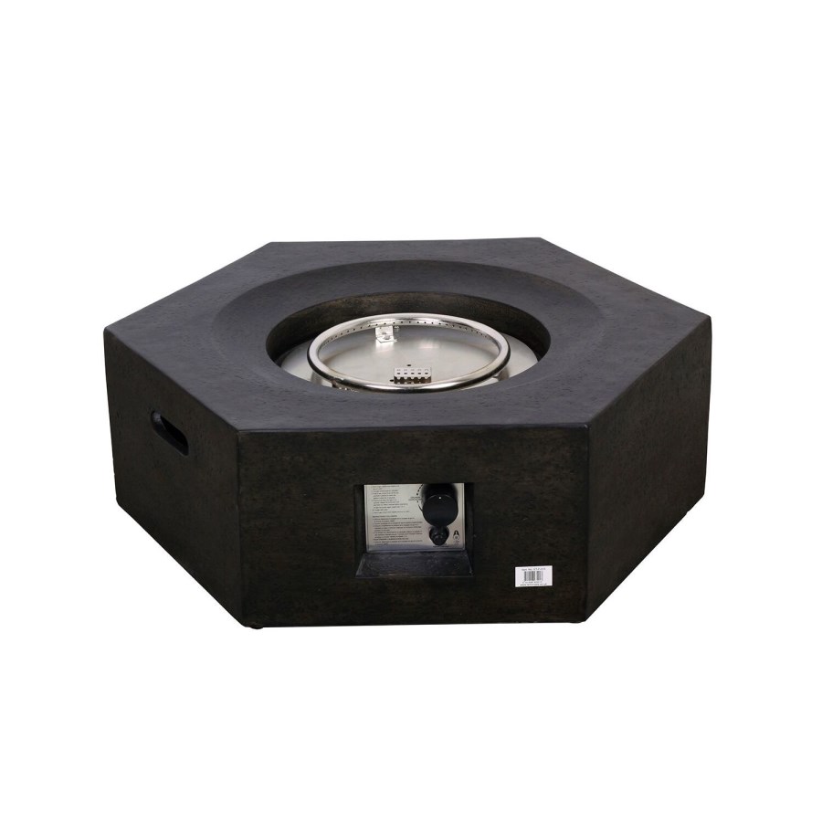Terrafab Hexagon Gas Garden Table Fire Pit in Black with Lava Stones