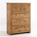FOL077908 Tall Solid Pine Chest of 5 Drawers - Havana - LPD