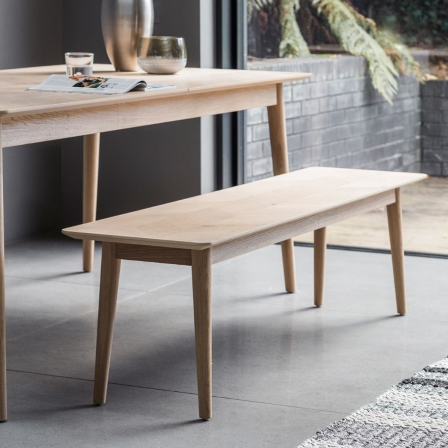 Solid Oak Light Wood Chevron Style Dining Bench - Milano - Caspian House