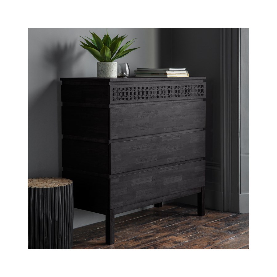 Caspian House Solid 4 Drawer Chest of Drawers in Black