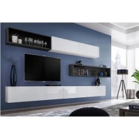 Extra Large Wall Mounted Entertainment Unit in White Gloss & Grey- TV's up to 73" - Neo Extra Large Wall Mounted Entertainment Unit in White Gloss & Grey- TV's up to 73" - Neo