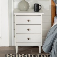 White Bedside Table in Solid Pine with 3 Drawers - Foster White Bedside Table in Solid Pine with 3 Drawers - Foster