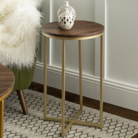 Gold Round Side Table with Dark Wood Top - Foster Gold Round Side Table with Dark Wood Top - Foster