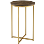 Gold Round Side Table with Dark Wood Top - Foster