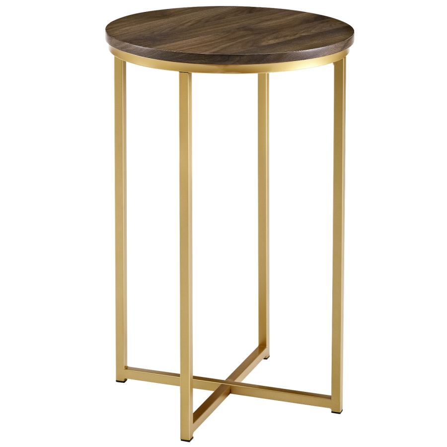 Gold Round Side Table with Dark Wood Top - Foster