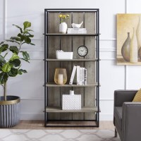 Rustic Wooden Effect Bookshelf with Metal Frame - Foster Rustic Wooden Effect Bookshelf with Metal Frame - Foster
