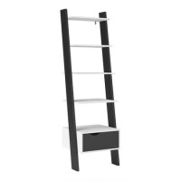 Black & White Matte Leaning Bookcase with 1 Draw - Oslo Black & White Matte Leaning Bookcase with 1 Draw - Oslo