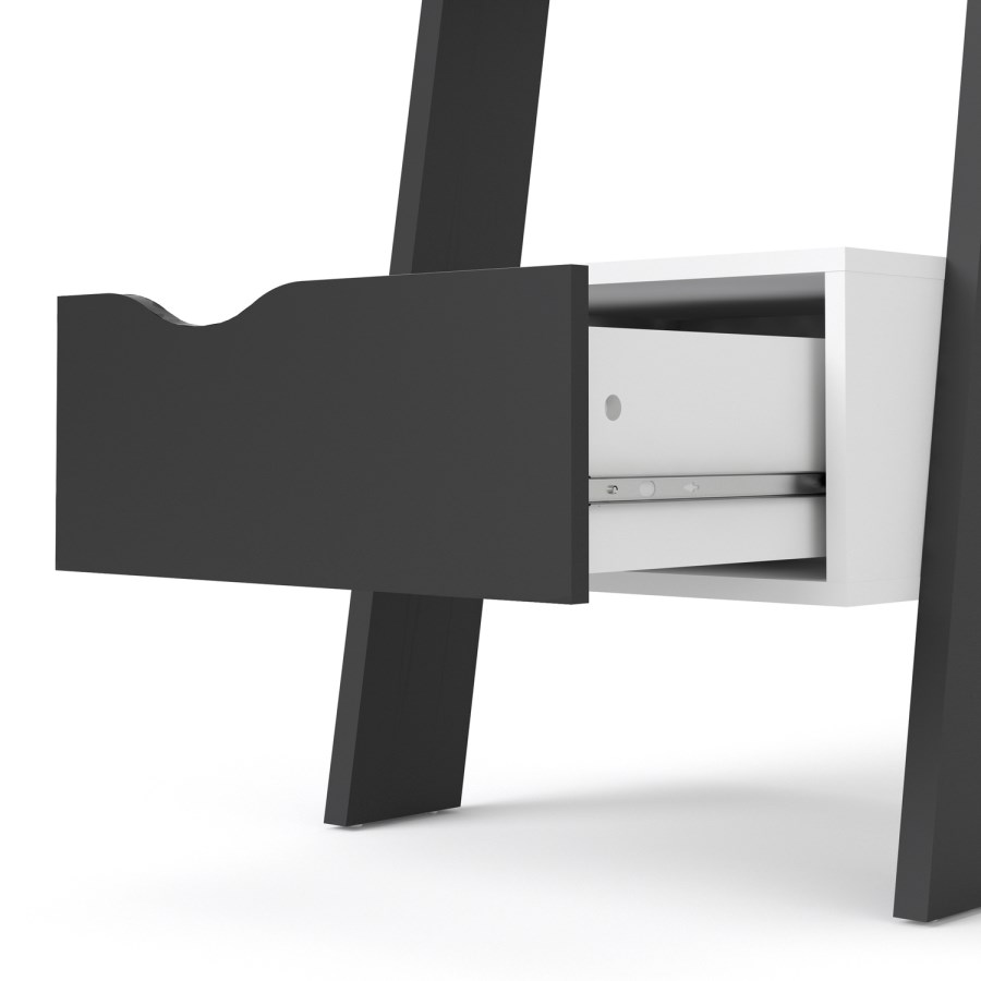 Black & White Matte Leaning Bookcase with 1 Draw - Oslo
