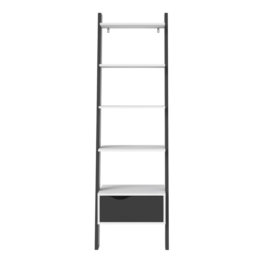 Black & White Matte Leaning Bookcase with 1 Draw - Oslo