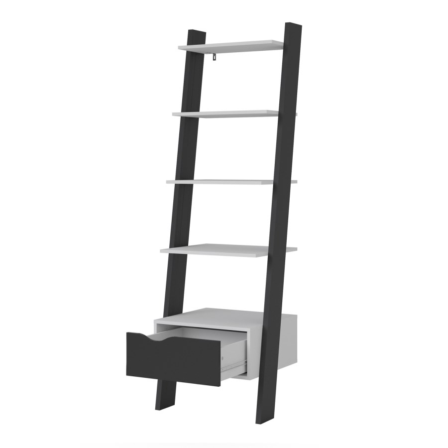 Black & White Matte Leaning Bookcase with 1 Draw - Oslo
